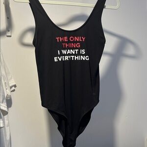 Zara Black Bodysuit with Red & White Slogan